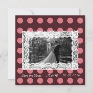 Invitation en dentelle vintage à pois rose et bord