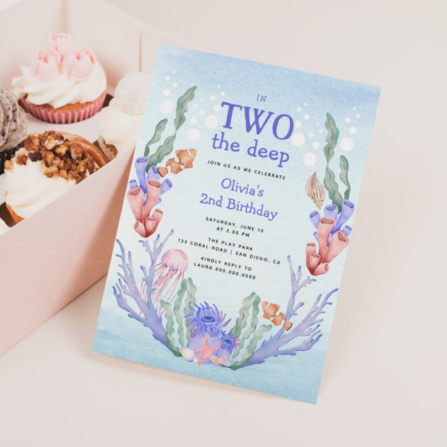 Invitation En deux Le Deep Coral Reef 2e anniversaire (Créateur téléchargé)