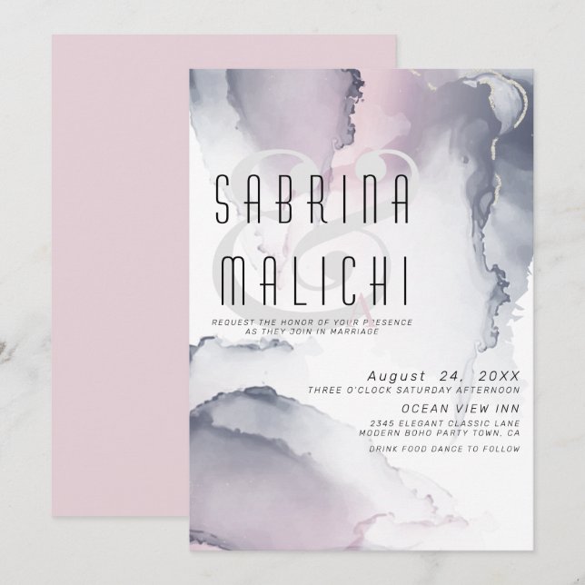 Invitation en encre alcoolique Dusty Plum Blush Pe (Devant / Derrière)