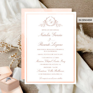 Invitation En espagnol, Elegant Peach Monogram Mariage