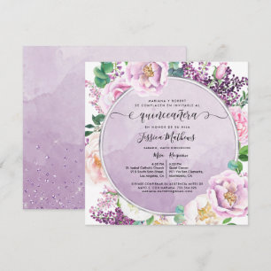 Invitation En Espagnol, Élégante Quinceanera Florale Violette