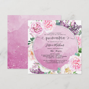 Invitation En espagnol, l'élégant Fuchsia Floral Quinceañera