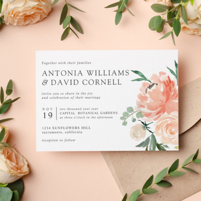 Invitation En fleurs | Chic Botanique rose mariage floral (Créateur téléchargé)
