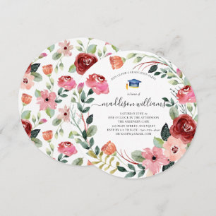 Invitation En fleurs   Fête de remise de diplômes florale ros