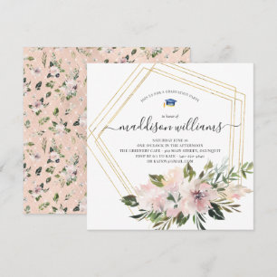 Invitation En fleurs   Fête de remise de diplômes florale ros