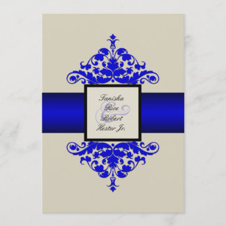 Invitation en ivoire noir et bleu Mariage damassé