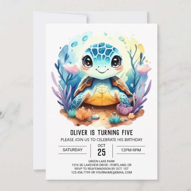 Invitation En ligne Pastel Aquatic Turtle Boy Anniversaire (Devant)