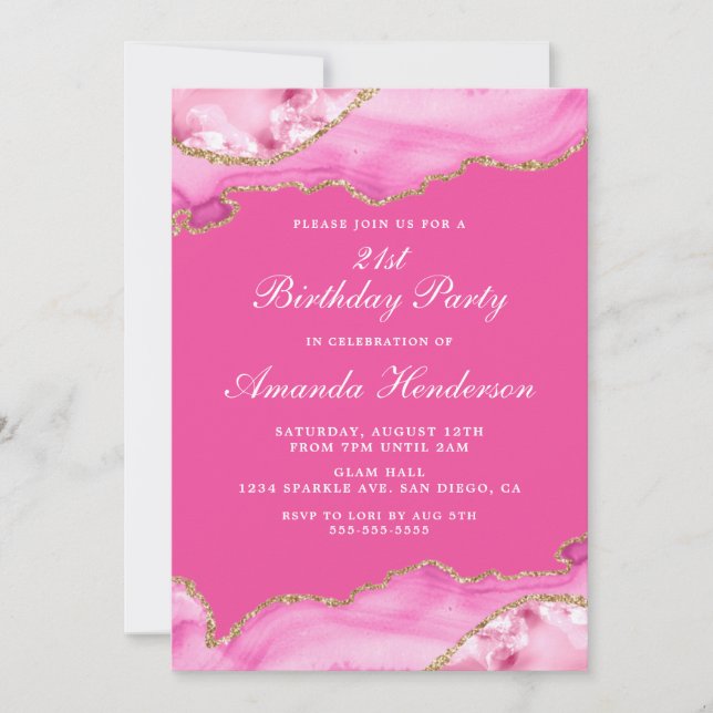 Invitation en marbre d'agate rose et or (Devant)