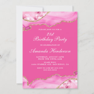 Invitation en marbre d'agate rose et or