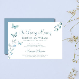 Invitation En Mémoire Amoureuse Funérailles Dusty Bleu Papill