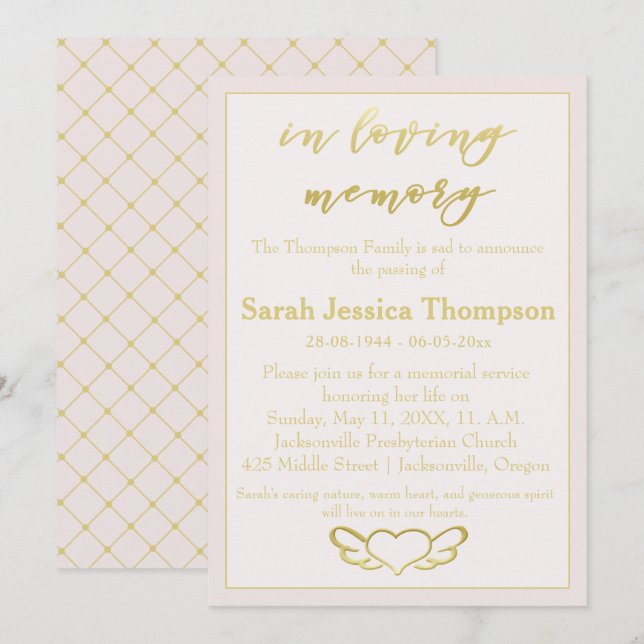 Invitation En mémoire d'amour - service de mémoire Blush & Go (Devant / Derrière)