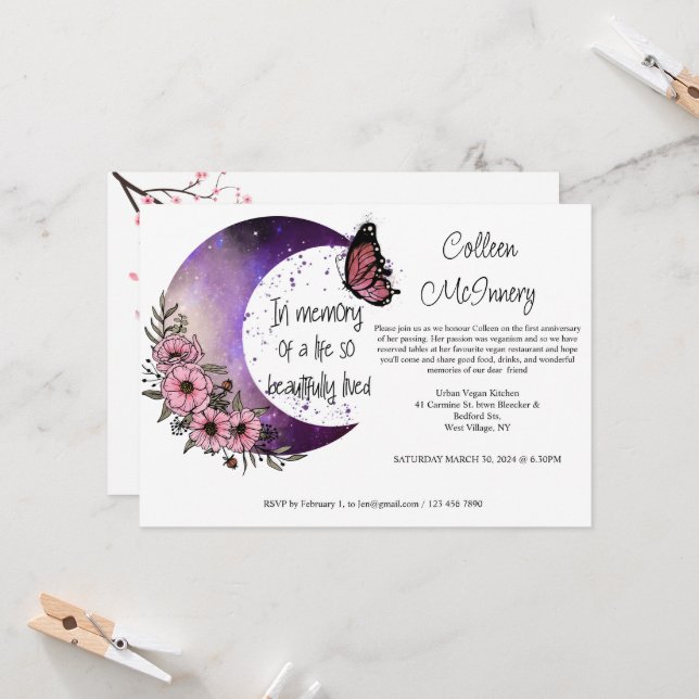 Invitation En mémoire d'une vie bien vécue. Modifiable (Devant/Arrière en situation)