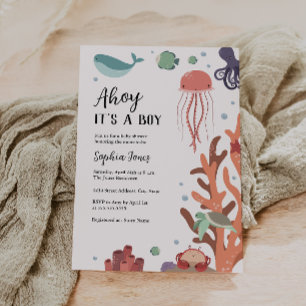 Invitation En mer, c'est un garçon, Baby Shower