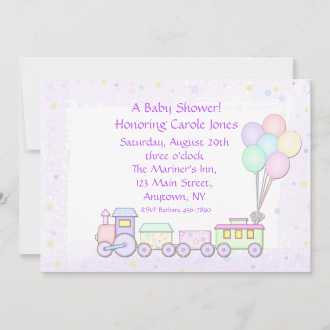 Invitation en pastel de baby shower de train (Devant)