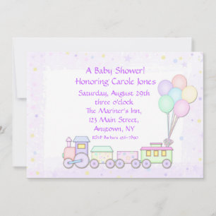 Invitation en pastel de baby shower de train