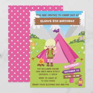 Invitation En plein air Camping Anniversaire Fête Blonde Hair