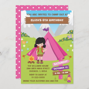 Invitation En Plein Air Camping Anniversaire Fête des cheveux