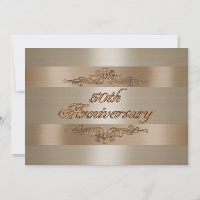 Invitation en satin doré pour fête de 50e annivers (Devant)