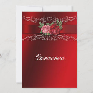 Invitation en satin rouge avec roses roses et roug