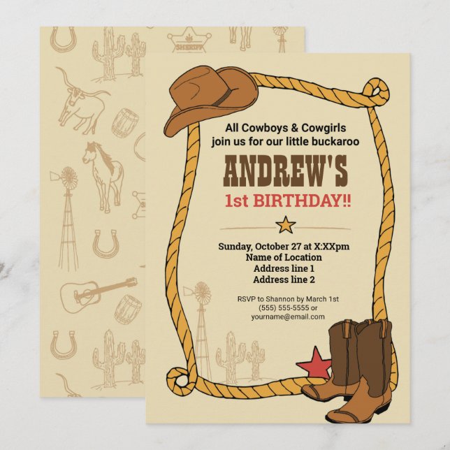 Invitation En selle ! Fête d'anniversaire de cow-boy de rodéo (Devant / Derrière)