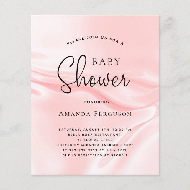 Invitation en soie rose baby shower budget (Devant)