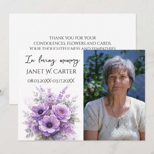 Invitation En souvenir aimé Fleurs de lilas violet pour funér (Devant / Derrière)