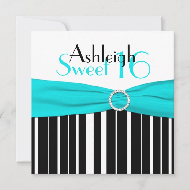 Invitation en Sweet sixteen noir, Aqua, Blanc (Devant)