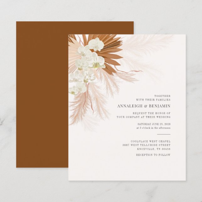 Invitation en terre cuite avec herbe des Pampas à  (Devant / Derrière)