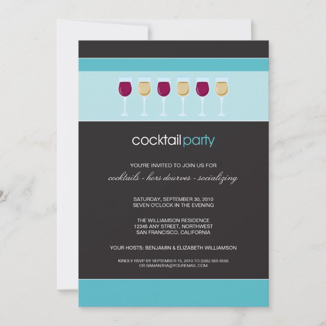 Invitation en verre de vin de cocktail (aqua) (Devant)