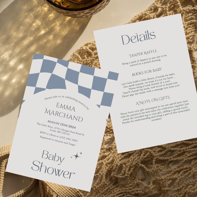 Invitation en vichy À damiers bleu | Réparé | Baby shower (Créateur téléchargé)