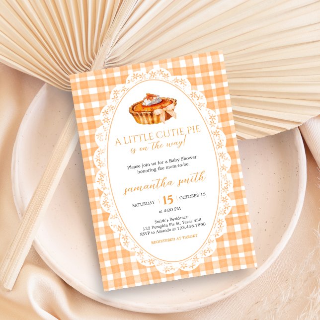 Invitation en vichy Baby shower à tarte Little Cutie (Little Cutie Pie Gingham Pumpkin Baby Shower Invitation)