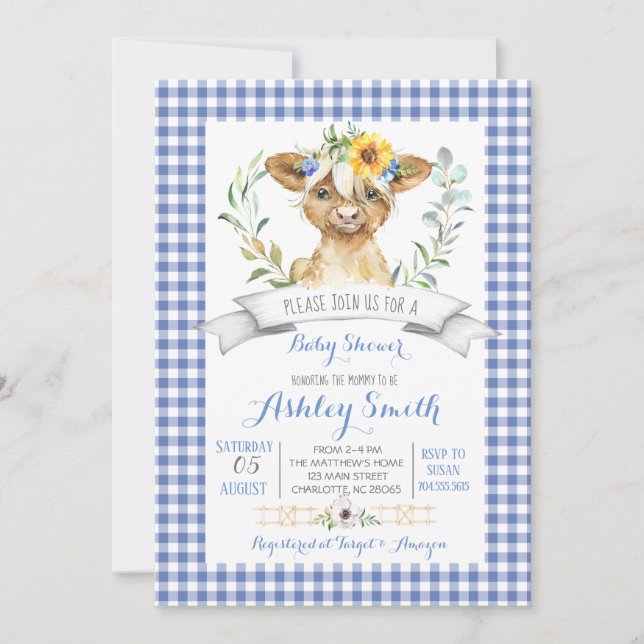 Invitation en vichy baby shower agricole (Devant)