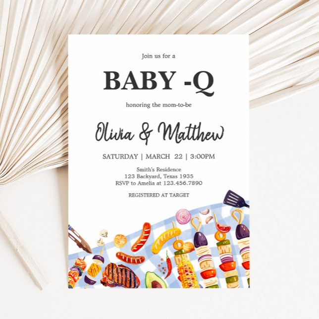 Invitation en vichy Baby shower bébé barbecue (Gingham BBQ Baby Shower Invitation)