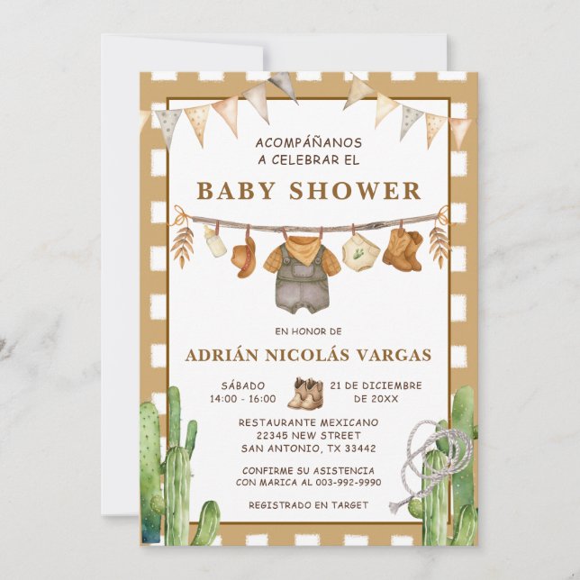 Invitation en vichy Baby shower espagnol (Devant)