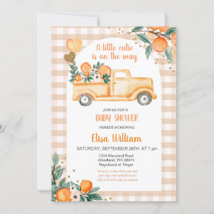 Invitation en vichy Baby shower Orange Citrus Little Cutie