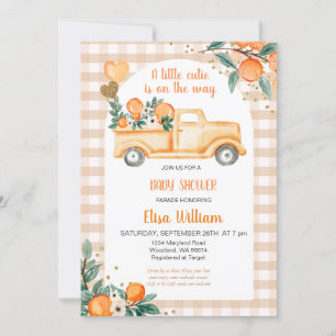 Invitation en vichy Baby shower Orange Citrus Little Cutie
