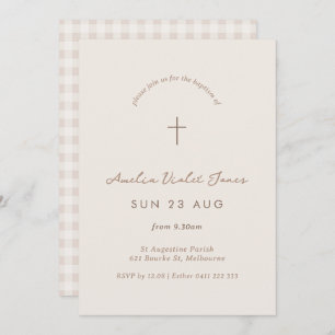 Invitation En vichy Baptême minimaliste Christening Cross Inv