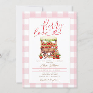 Invitation en vichy Berry rose en amour baby shower