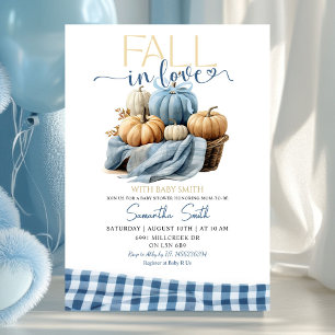 Invitation En vichy Bleu chute en amour Automne Baby shower à