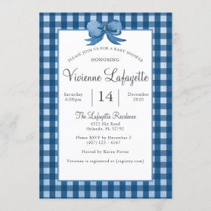 Invitation En vichy bleu marine mignonne avec Baby shower à m