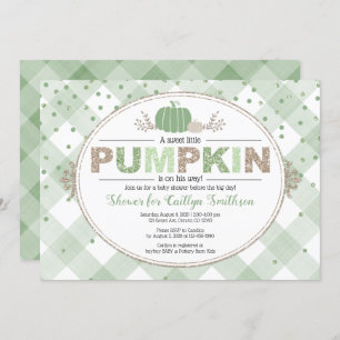 Invitation En vichy citrouille vert baby shower de confetti