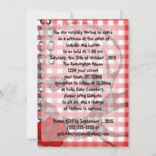 Invitation En vichy crâne rouge Rockabilly Goth Mariage