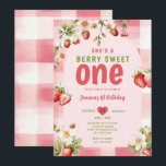 Invitation en vichy fraise sucré une baies 1er anniversaire<br><div class="desc">en vichy fraise Anniversaire Sweet One Berry 1er anniversaire Invitation</div>