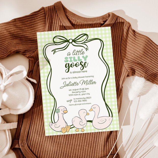 Invitation en vichy Goose Baby shower neutre du genre (Goose Gender Neutral Gingham Baby Shower Invite)