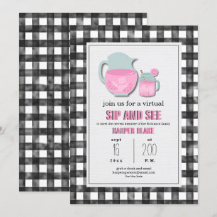 Invitation En vichy Lemonade rose Sip virtuel & See Baby