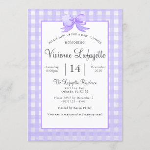 Invitation En vichy mauve mou avec Baby shower de Bow