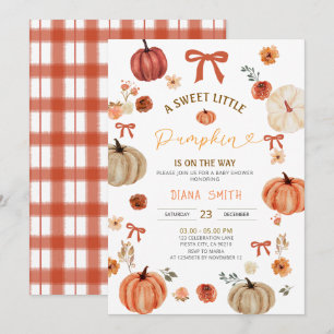 Invitation en vichy petit Citrouille Baby shower rustique Inv