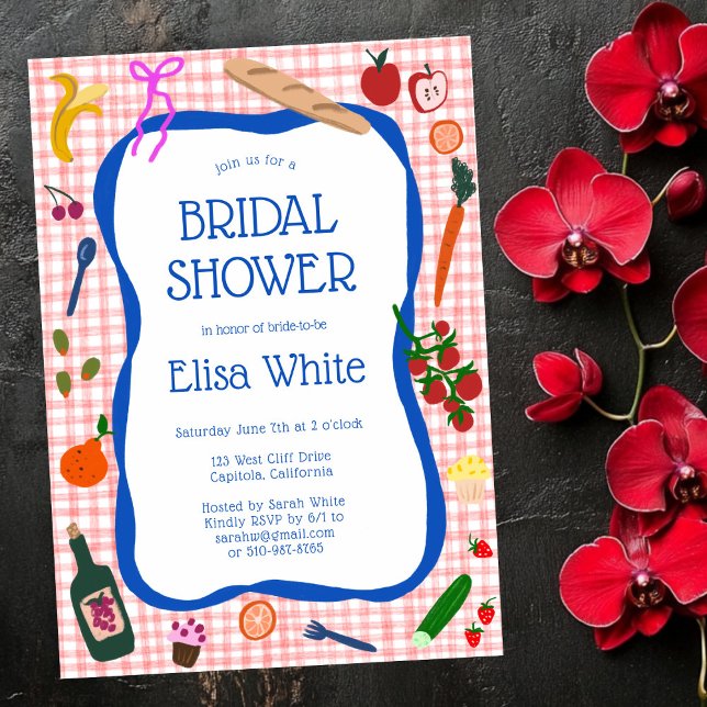 Invitation en vichy Pique-nique Moderne Cute Fête des mariées (Gingham Picnic Modern Cute CUSTOM Bridal Shower Invitation
)
