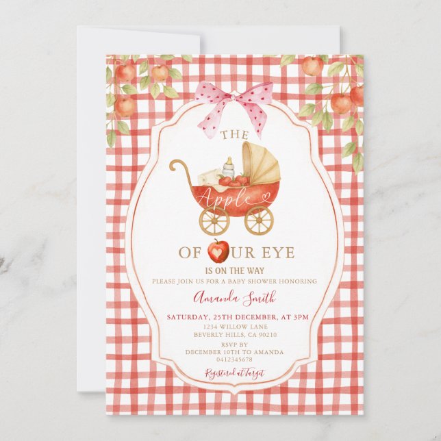 Invitation en vichy Pomme de notre Baby shower oculaire Carri (Devant)