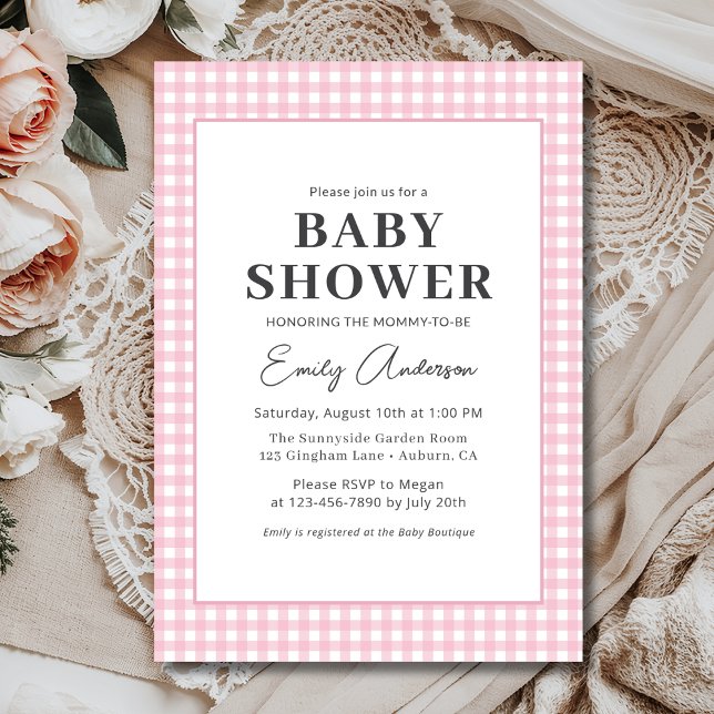 Invitation En vichy rose bébé fille douche (Créateur téléchargé)